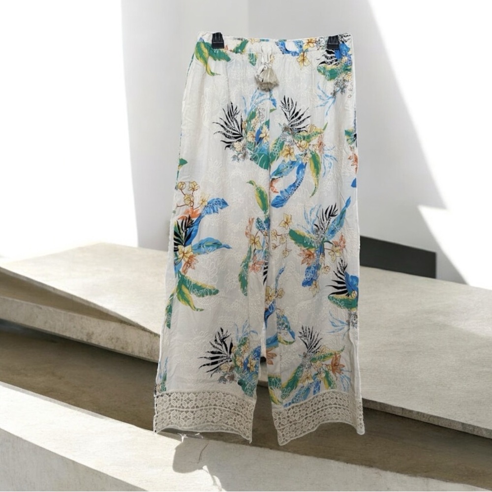 Floral Lace Trim Pants